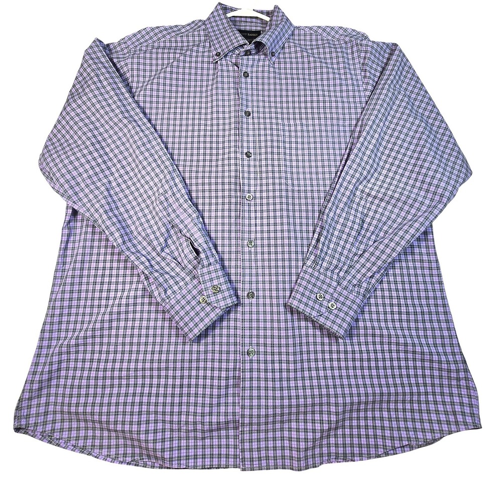 SCOTT BARBER Mens XL Purple Blue Plaid Shirt 100%‎ Cotton Button Down L/S XL
